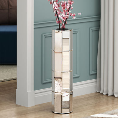Hohe Spiegelmöbel Zylinder Kristall zerkleinerte Diamantfußbodenvase