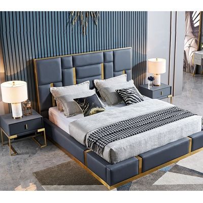 Leder Tufted Polster Bett Moderne König Schlafzimmer Sets