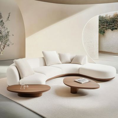 2 Liegesofas in Walnussfarbe im japanischen Wabi-Sabi-Stil für modernes Wohnzimmerdesign und Wohnmöbel-Set