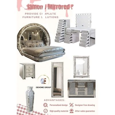 Holzgespiegeltes Diamant-Massivholzrahmen-Aufbewahrungs-Modernes Luxus-Kingsize-Schlafzimmer-Set für Zuhause Villa Schlafzimmer Wohnzimmer