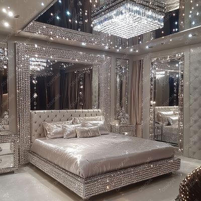 Neueste Schlafzimmermöbel Designs Luxus Diamant Kristall King/Queen Size Verspiegeltes Gepolstertes Bett für Hotels und Villen