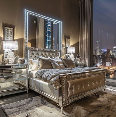 Schlafzimmer Set Spezifischer Spiegel moderner Stil Queen Size Bettmöbel mit zeitgenössischem Design
