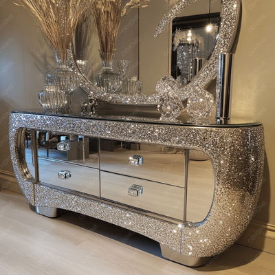 Funktionale TV-Stand und Lagerung Funktion in Holz-Panel für moderne Kristall-Spiegel Silbermöbel im Wohnzimmer Schlafzimmer