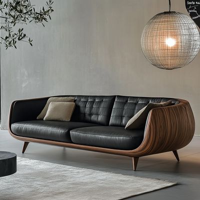 Elegantes Holz-Ecksofa-Ende, italienisches Designer-Modernes Wohnzimmer-Villa-Set mit luxuriösem Echtleder und Möbeln