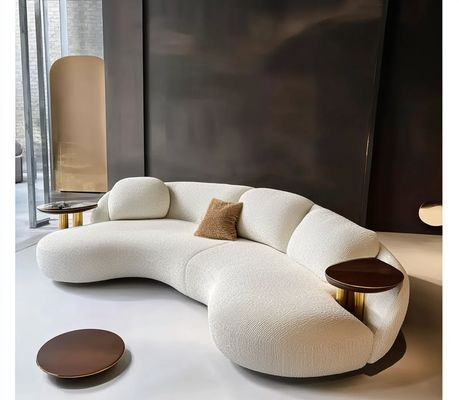 Moderne Eckcouch aus weißem Leder mit hochdichtem Schwamm, Metall- und Holzrahmen, luxuriöser Samt-Halbmond-Sofa